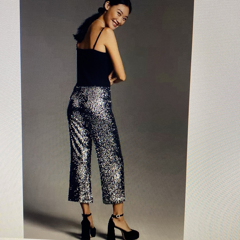 Anthropologie Colette Cropped Wide-Leg Pants Lined 34 Party Shine Nwt Sparkler